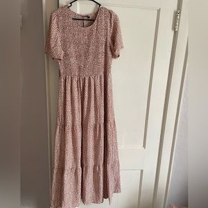 🌸Zattcas Floral Short Sleeve Crewneck Smocked Tiered Maxi Dress Size L